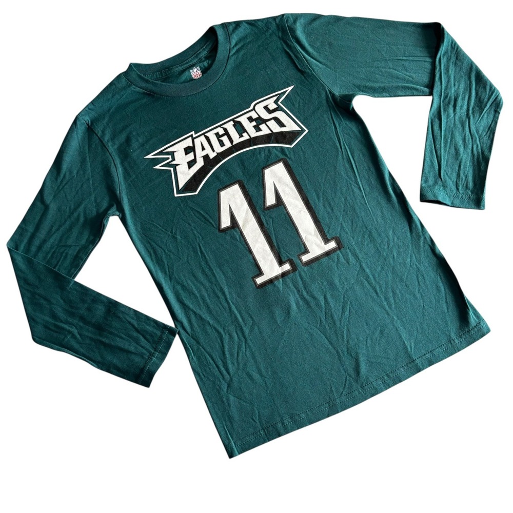 NEW Philadelphia Eagles T‎ Shirt Youth M 10/12 Green Wentz 11 NFL Long Sleeve